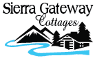 Logo for Sierra Gateway Cottages featuring mountains, trees, and a flowing river.